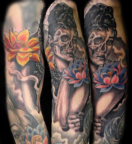 Tattoos - custom audrey hepburn half skull - 62263